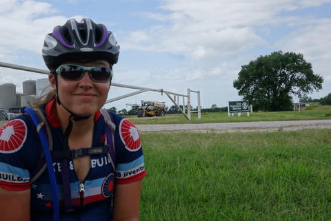 Helen in front of a chemical company. 