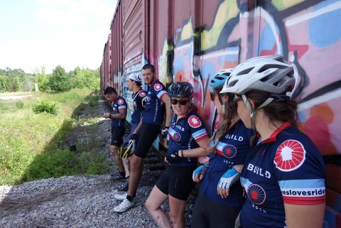 Posing with a stopped train. 