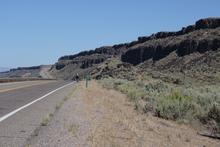 Road with a cool rock formation on the right